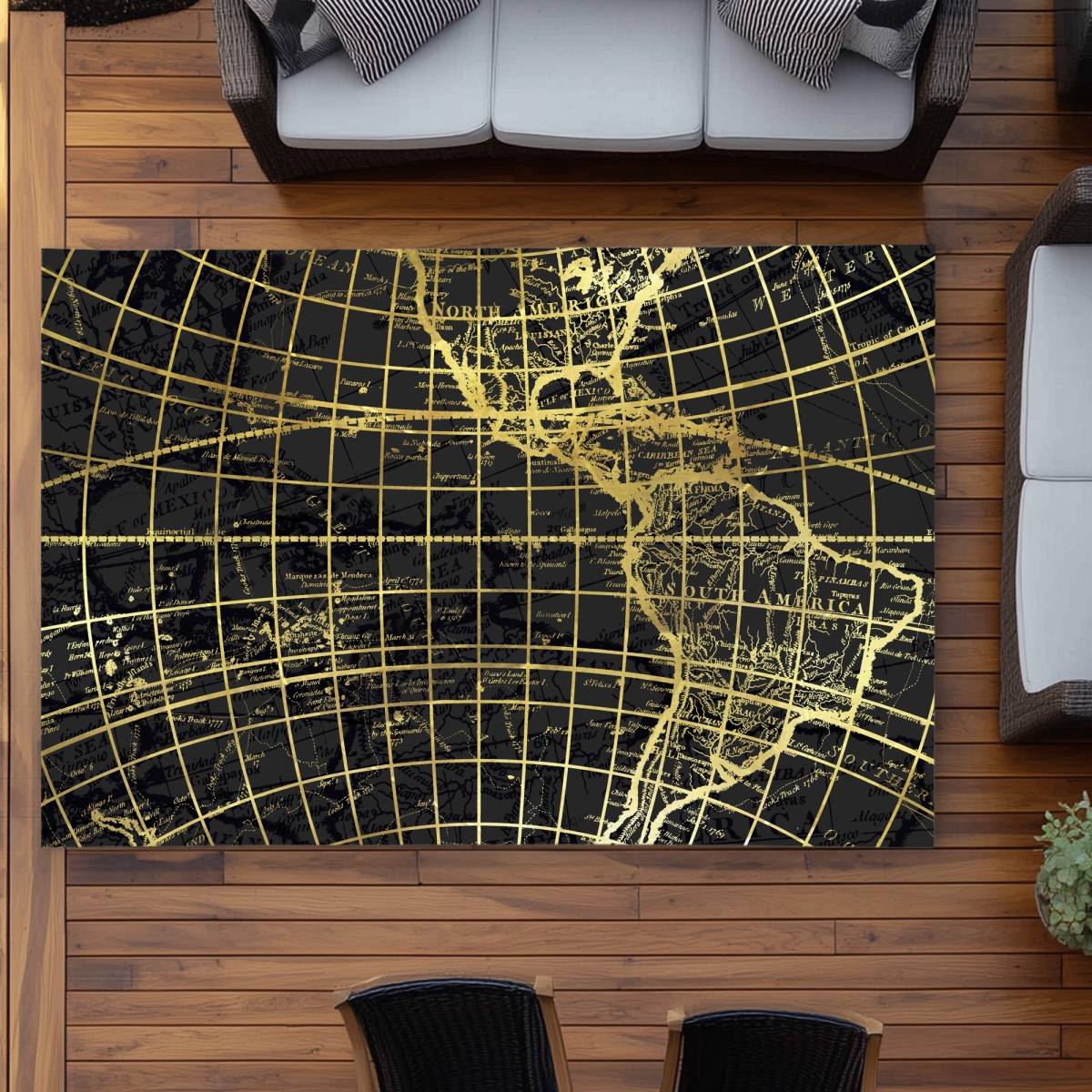 C1ROAR57CB8M32 5 x 7 ft. Black & Marine World Map Globe Rug - Modern Bedroom Decor - Rectangle
