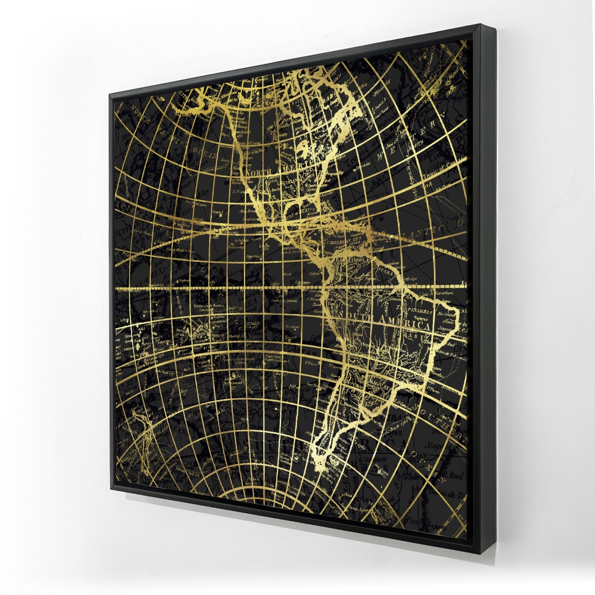 C1FC2424Y6T05M 24 x 24 in. Black & Marine World Map Globe - Blue Framed Canvas Decor