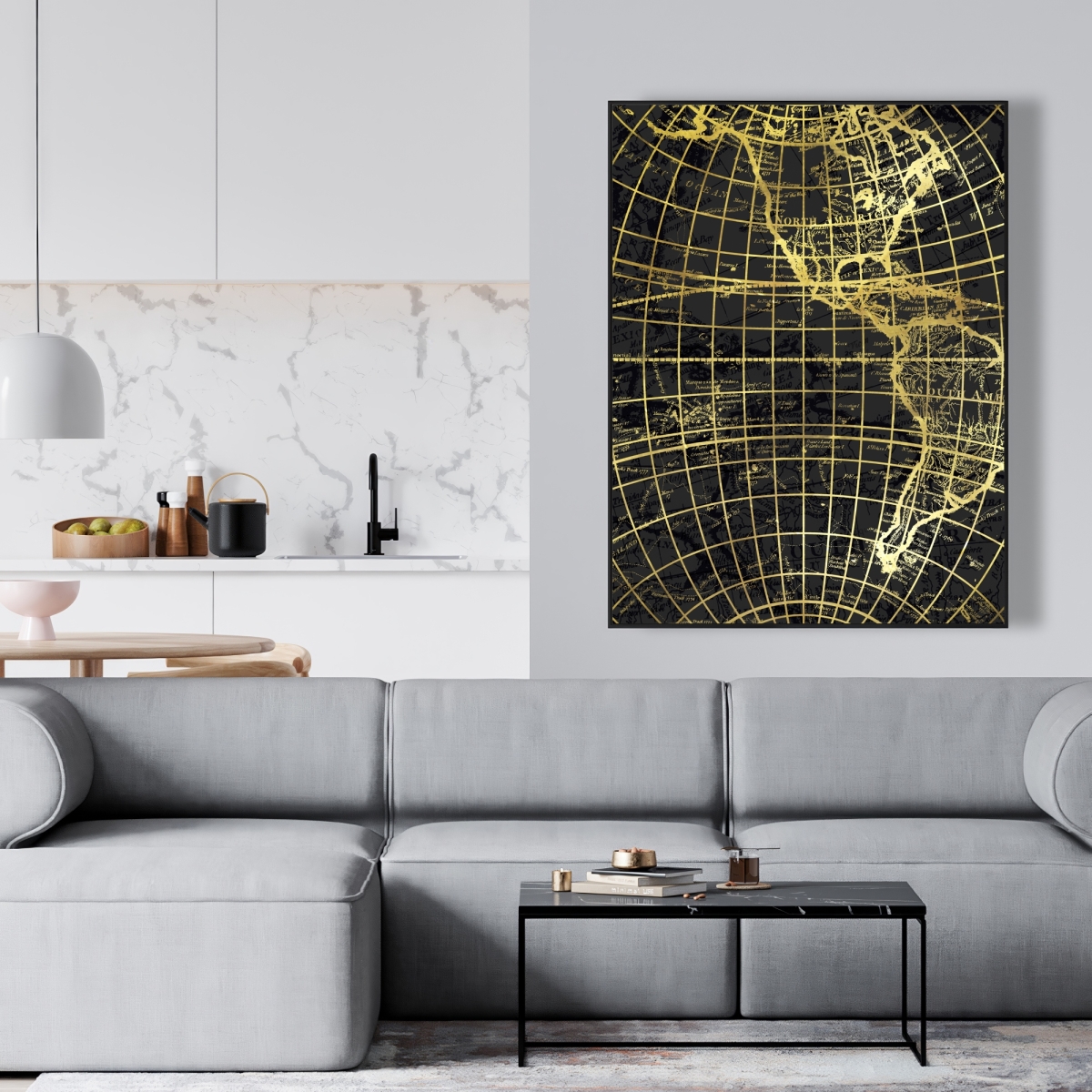 C1FC364835WA9Q 36 x 48 in. Black & Marine World Map Globe - Modern Cities Canvas Decor