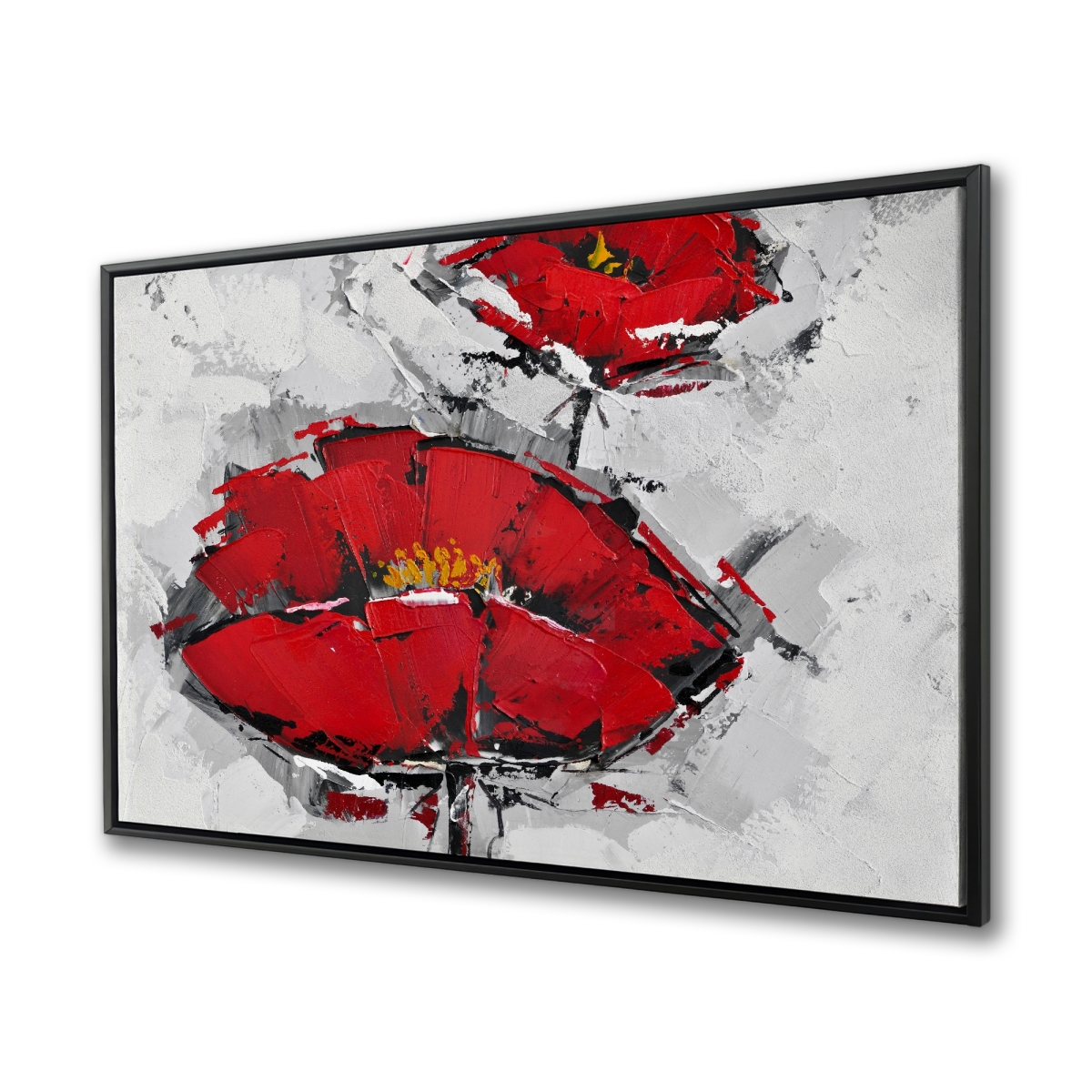 C1FC364802O3O3 36 x 48 in. Texturized Red Poppies - Contemporary Framed Canvas Art