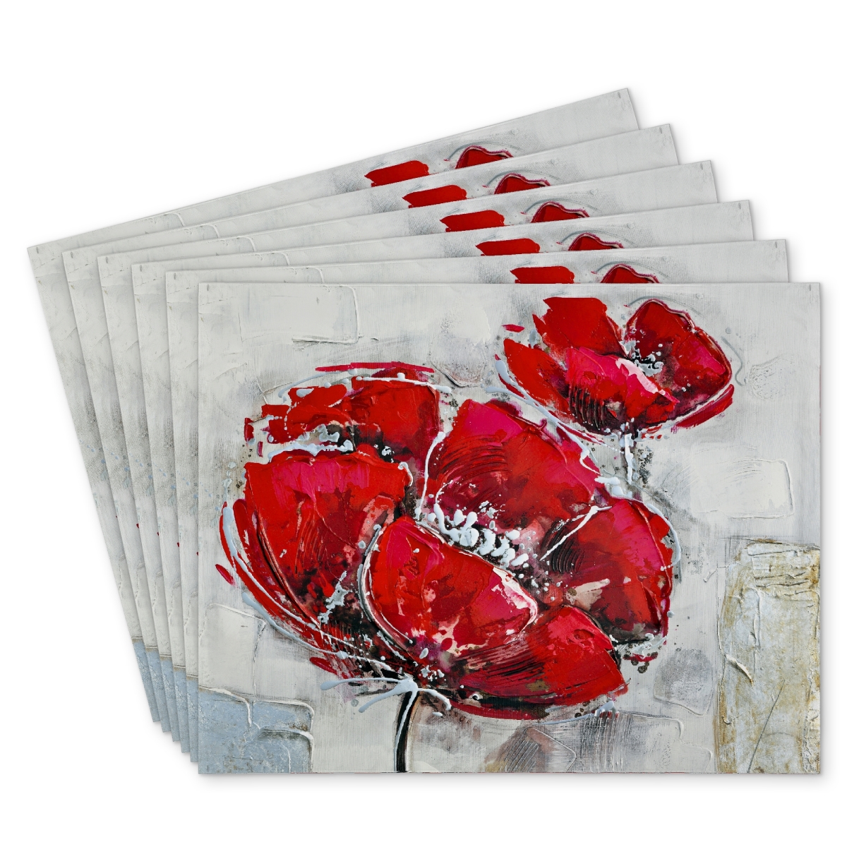 Picture of Begin Home Decor C6PP1418KUP5CO 14 x 18 in. Abstract & Texturized Red Flowers Polyester Placemat - Home Decor - Set of 6