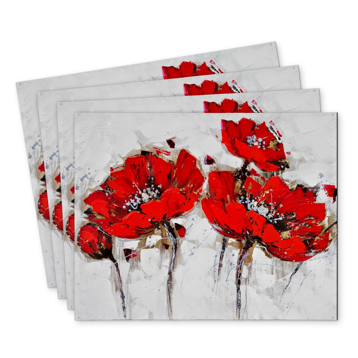 Picture of Begin Home Decor C4PP1418QL5J8D 14 x 18 in. Abstract Poppy Flowers Polyester Placemat - Home Decor Essentials - Set of 4