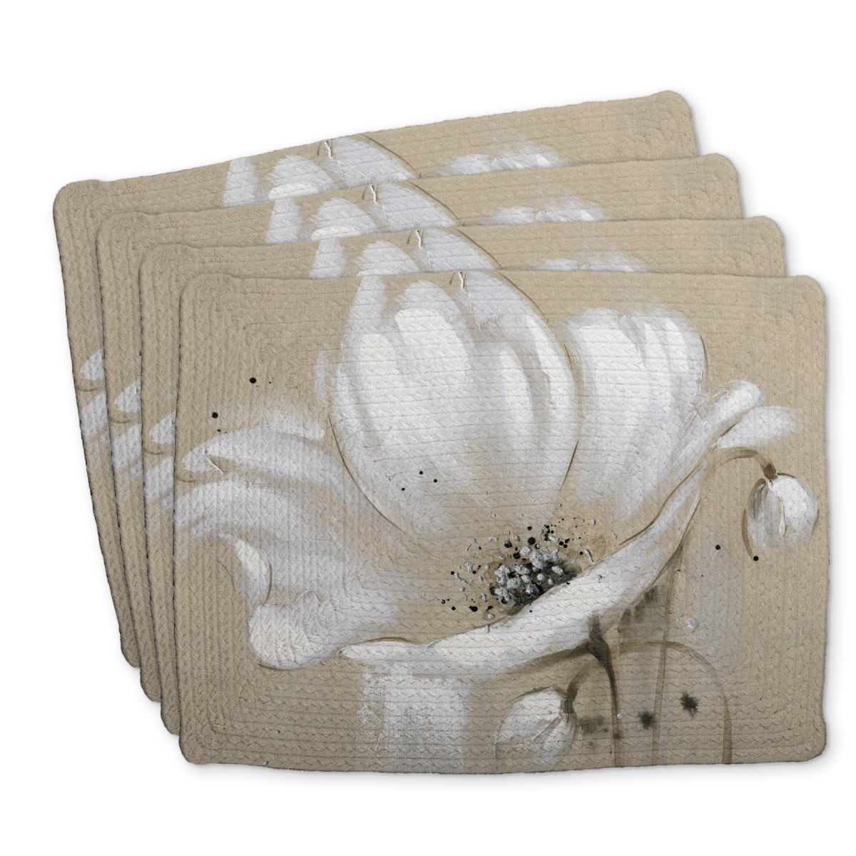 Picture of Begin Home Decor C4BP1418NRH0D2 14 x 18 in. White Abstract Wild Flower Braided Polyester Placemat - Home Decor - Set of 4