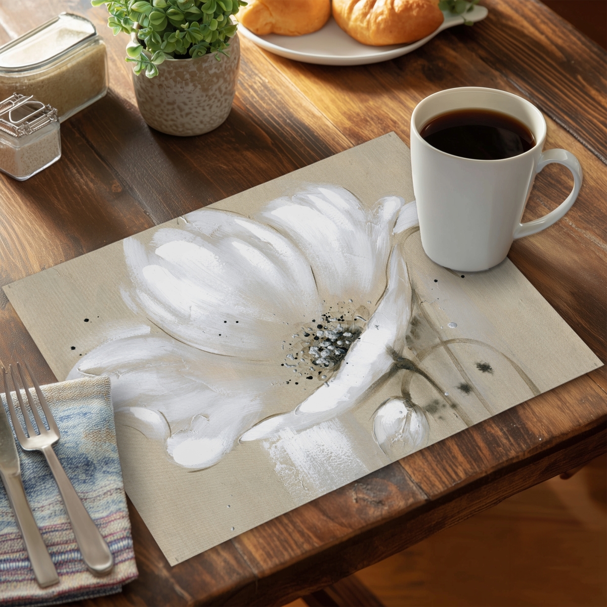 Picture of Begin Home Decor C4PP1418IAPQTD 14 x 18 in. White Abstract Wild Flower Polyester Placemat - Home Decor - Set of 4