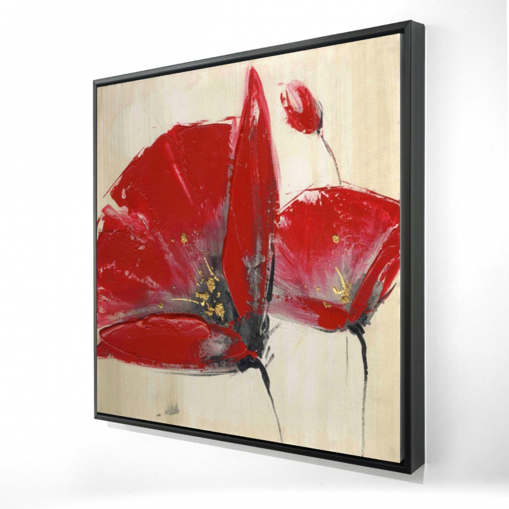 2081-3636-FL38 36 x 36 in. Three Red Flowers - Framed Canvas for Bedroom Decor