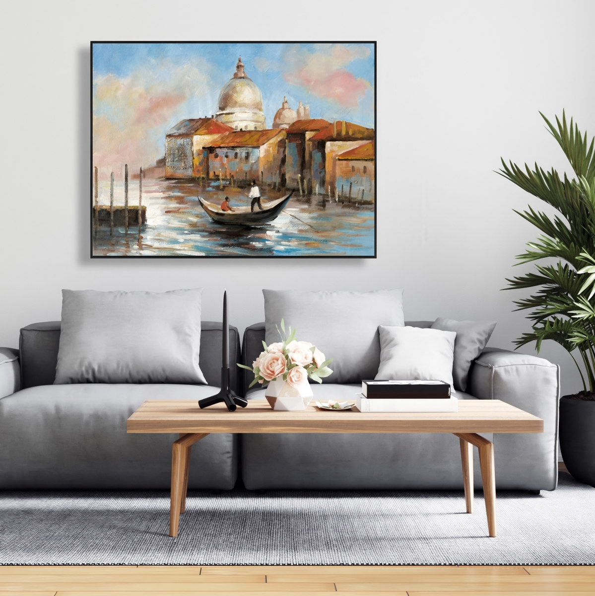 C1FC3648UYNXO7 36 x 48 in. Two Europeans on a Gondola - Bedroom Waves Framed Canvas