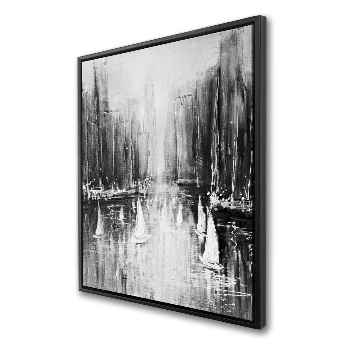 C1FC3648TS6MW5 36 x 48 in. Grayscale Boats on the Water - Coastal Boat Framed Canvas Decor