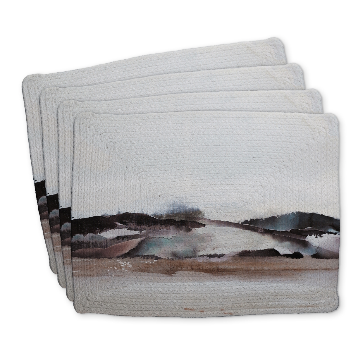 Picture of Begin Home Decor C4BP1418MP4O4W 14 x 18 in. Watercolor Mountains Braided Polyester Placemat - Home Decor - Set of 4