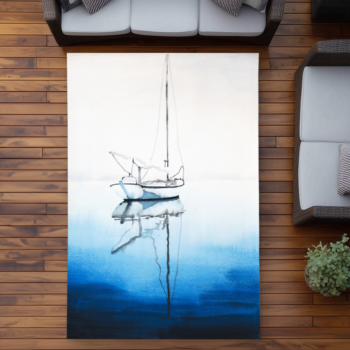 C1ROAR57M2U5MZ 5 x 7 ft. White Boat on Deep Blue Water - Outdoor Area Rug for Home Decor - Rectangle