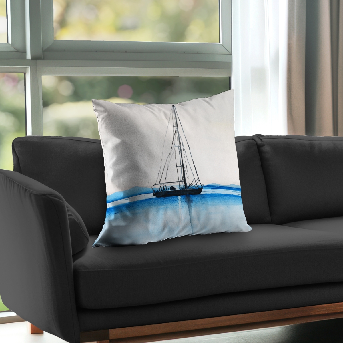 C1PC2626S1TY2Y 26 x 26 in. Sailboat on Calm Water Throw - Scenic Living Room Decor