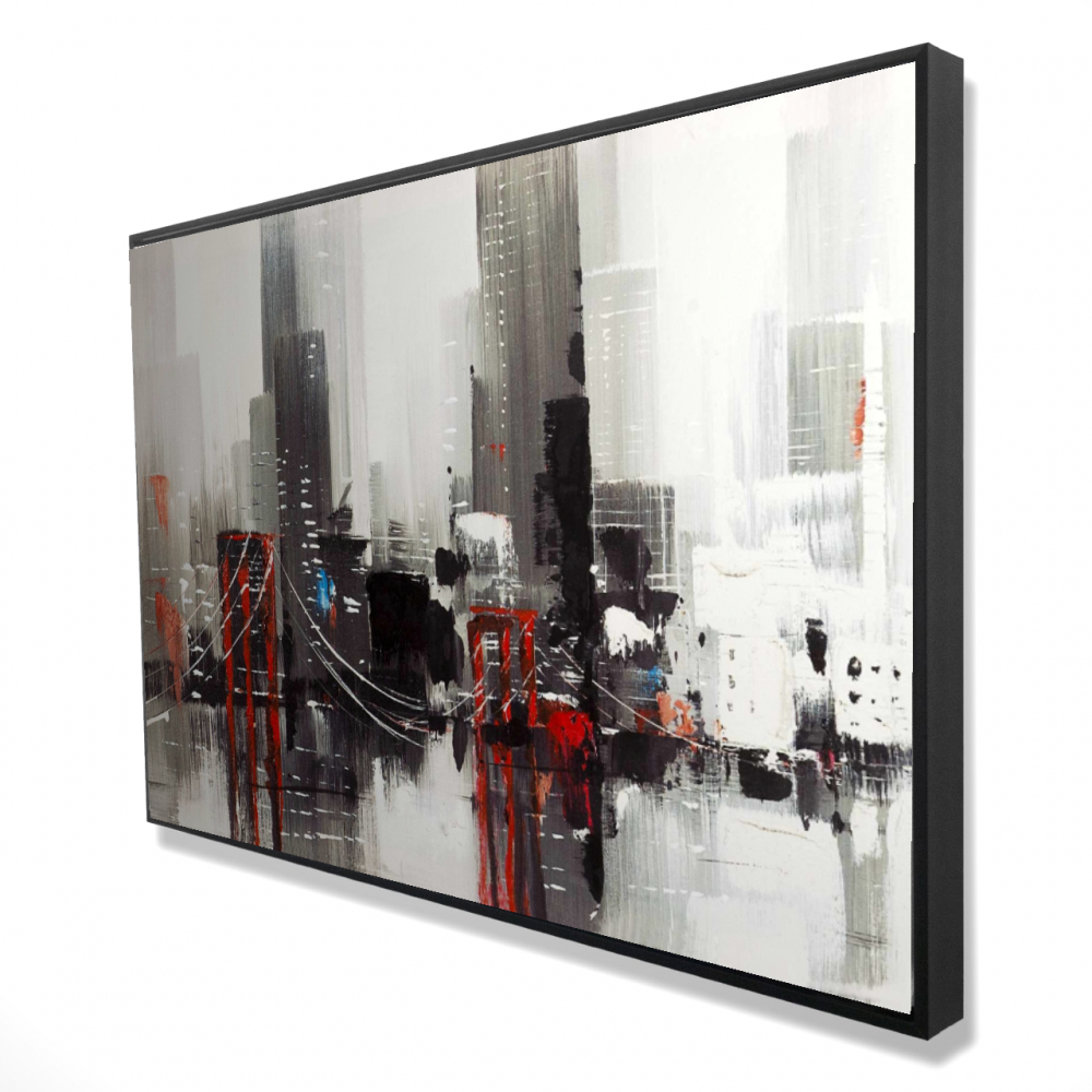 2081-2436-CO10 24 x 36 in. Abstract Gray City with Bridge - Modern Framed Canvas Art