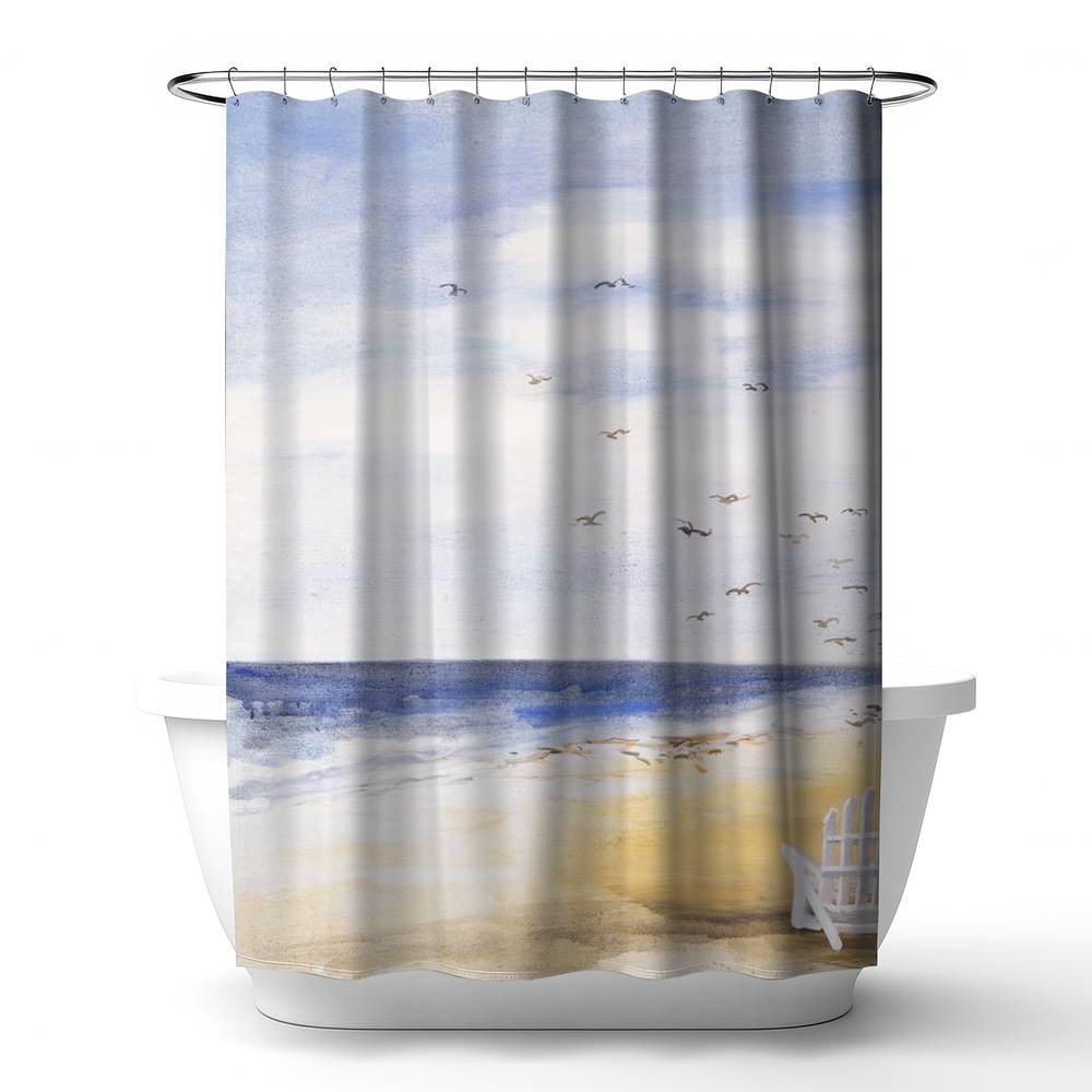 4240-7174-CO14 71 x 74 in. Day At the Beach Shower Curtain - Sea-Themed Bedroom Decor