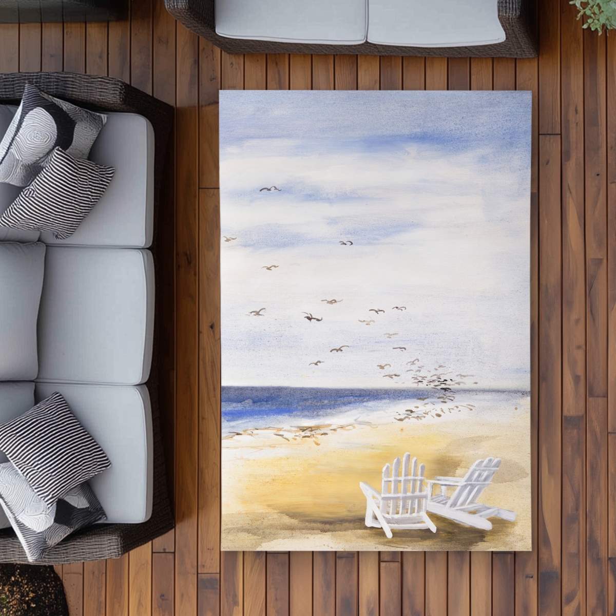 C1ROAR46C0L9ZV 4 x 6 ft. Day At the Beach - Beige Illustrative Outdoor Area Rug - Rectangle