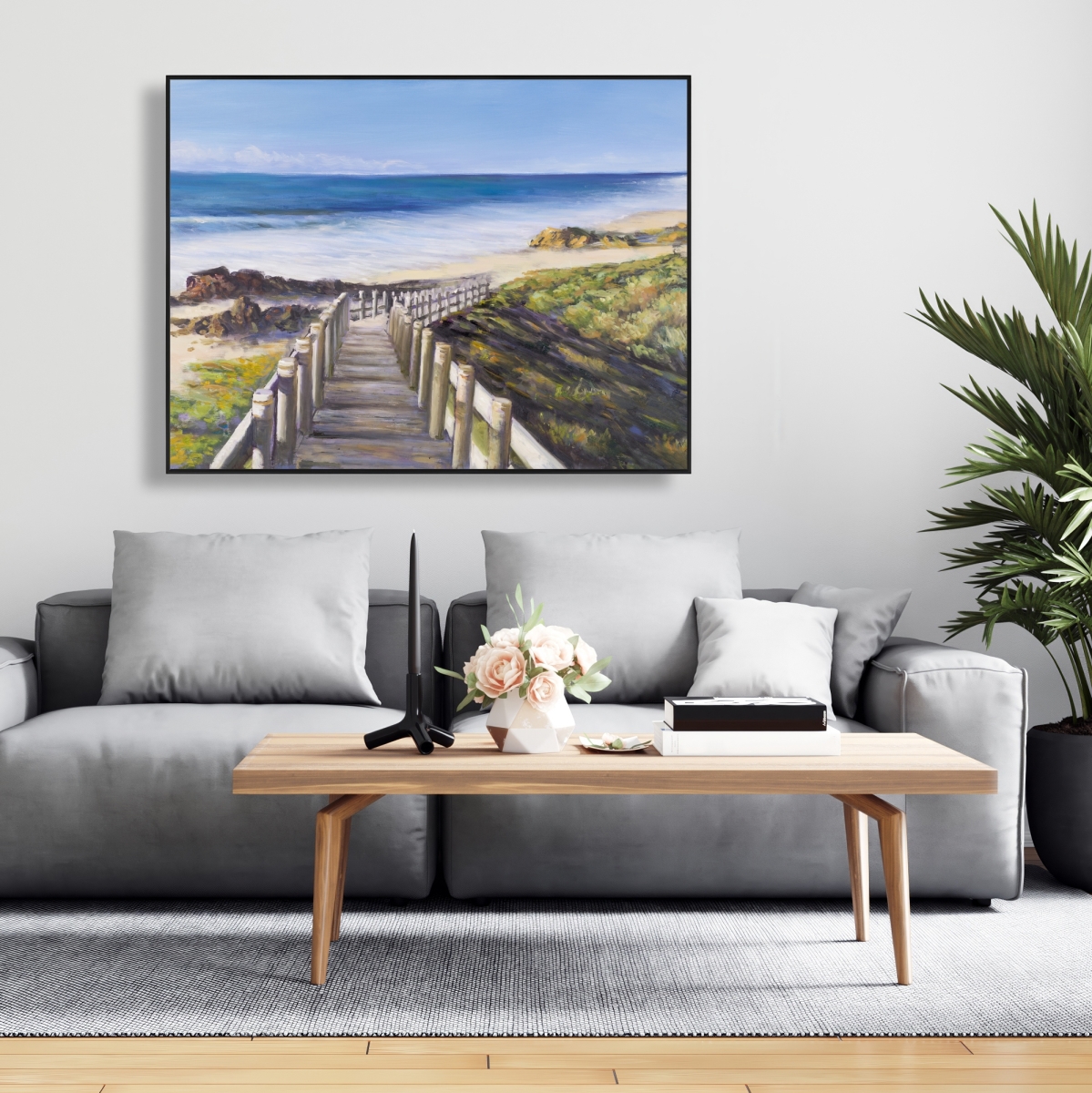 C1FC36488WT2ZH 36 x 48 in. Walk To the Seaside - Bedroom Beach Framed Canvas Decor