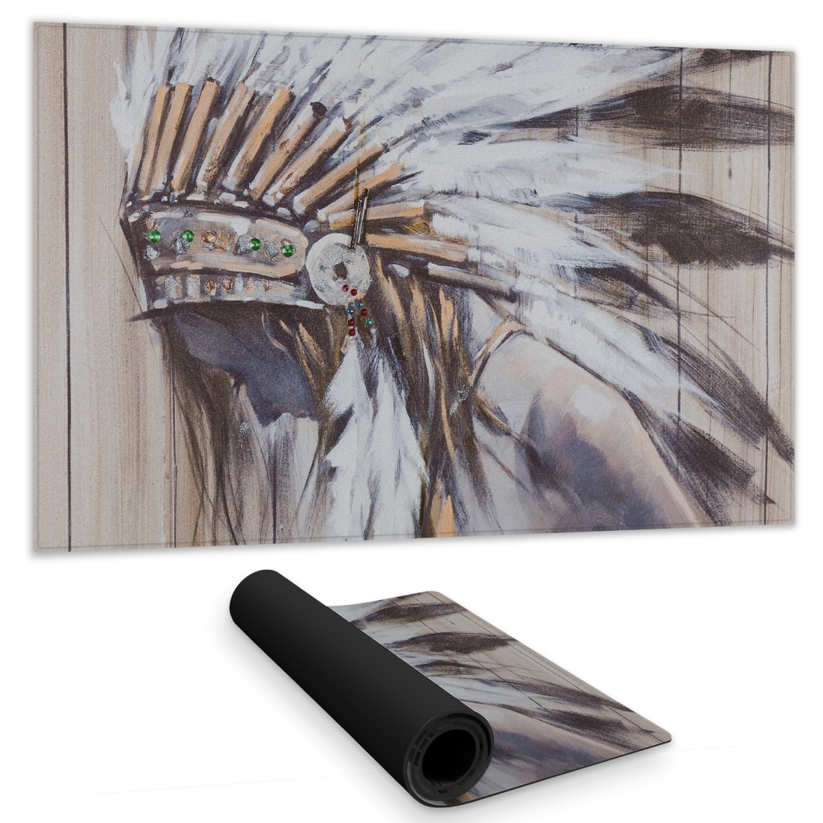 C1DM1424KVCKUG 14 x 24 in. Indian with Feathers - Gaming Mat for Bedroom Decor