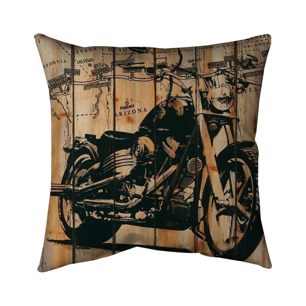 5542-2020-TR5 20 x 20 in. Motorcycle on Wood Background - Brown Transportation Throw Pillow