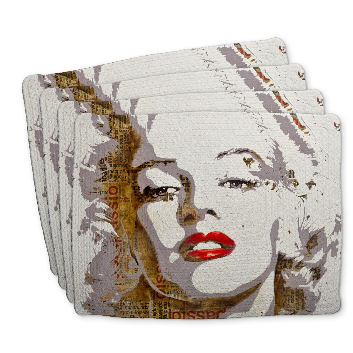 Picture of Begin Home Decor C4BP1418N54QN8 14 x 18 in. Marilyn Monroe Typography Braided Polyester Placemat - Home Decor - Set of 4