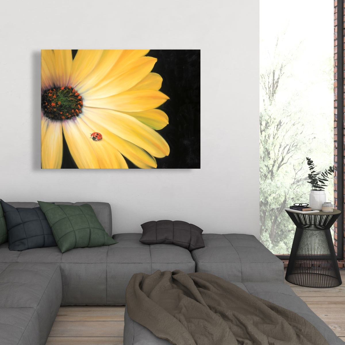 C1RC3648N7HNDF 36 x 48 in. Yellow Daisy & Ladybug Canvas - Floral Living Room Decor