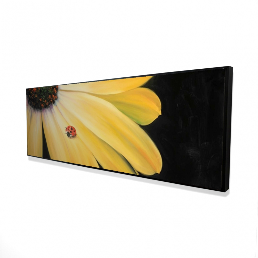 2081-2060-FL176 20 x 60 in. Yellow Daisy & Ladybug - Floral Framed Canvas Decor