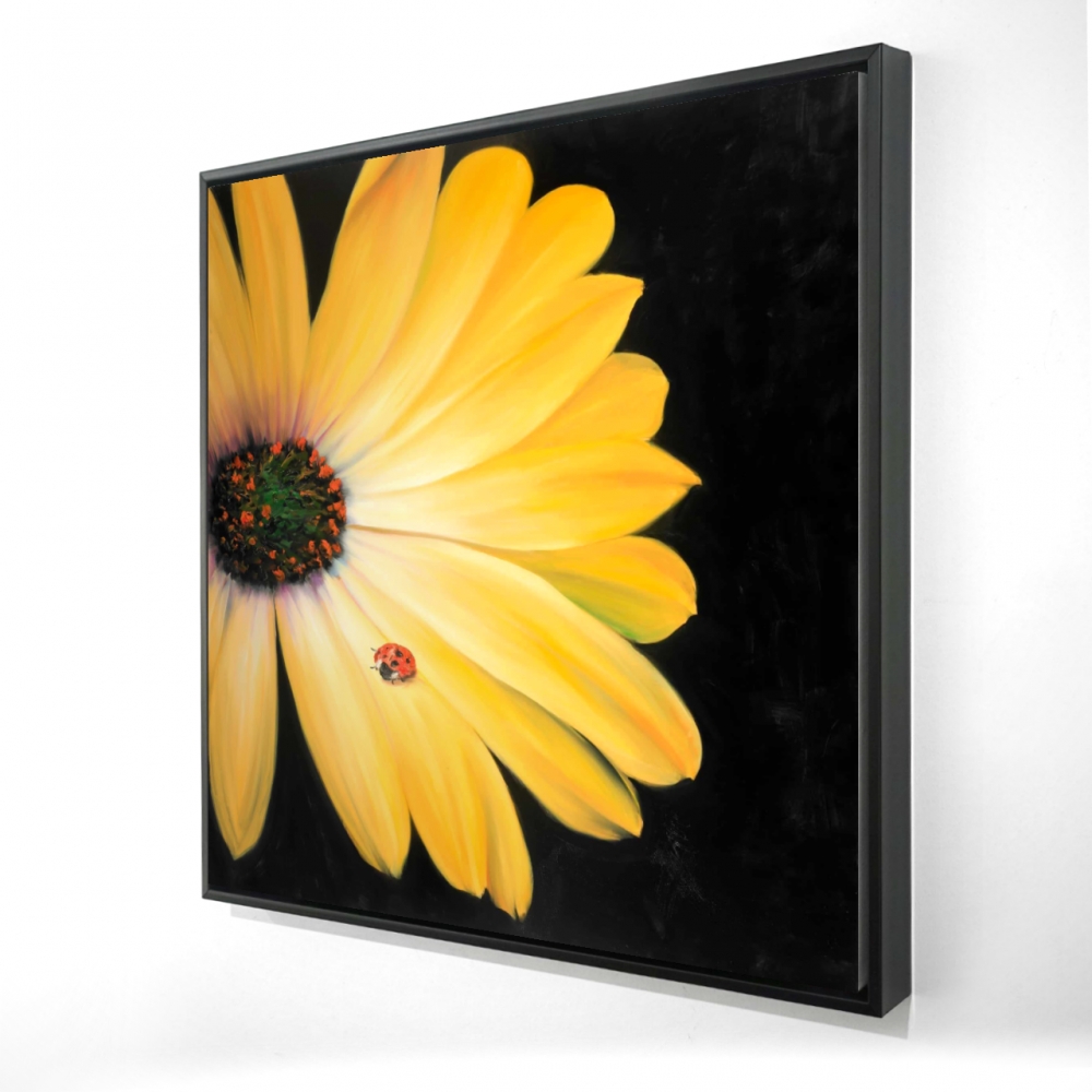 2081-3636-FL176 36 x 36 in. Yellow Daisy & Ladybug - Contemporary Framed Canvas Art