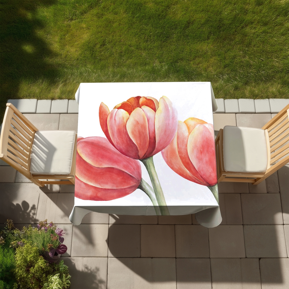 Picture of Begin Home Decor C1TC5858ERKQMH 58 x 58 in. Three Tulips Closeup Tablecloth - Rustic Floral Decor