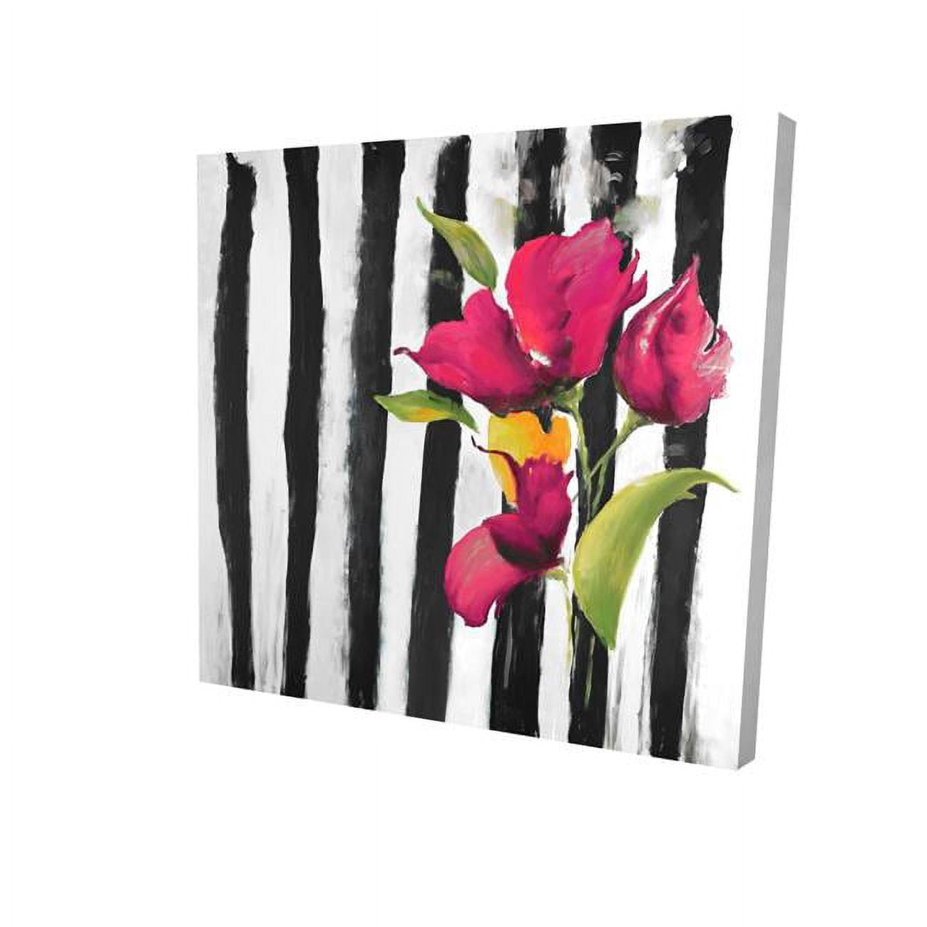 16 x 16 in. Flowers on Black & White Stripes-Print on Canvas
