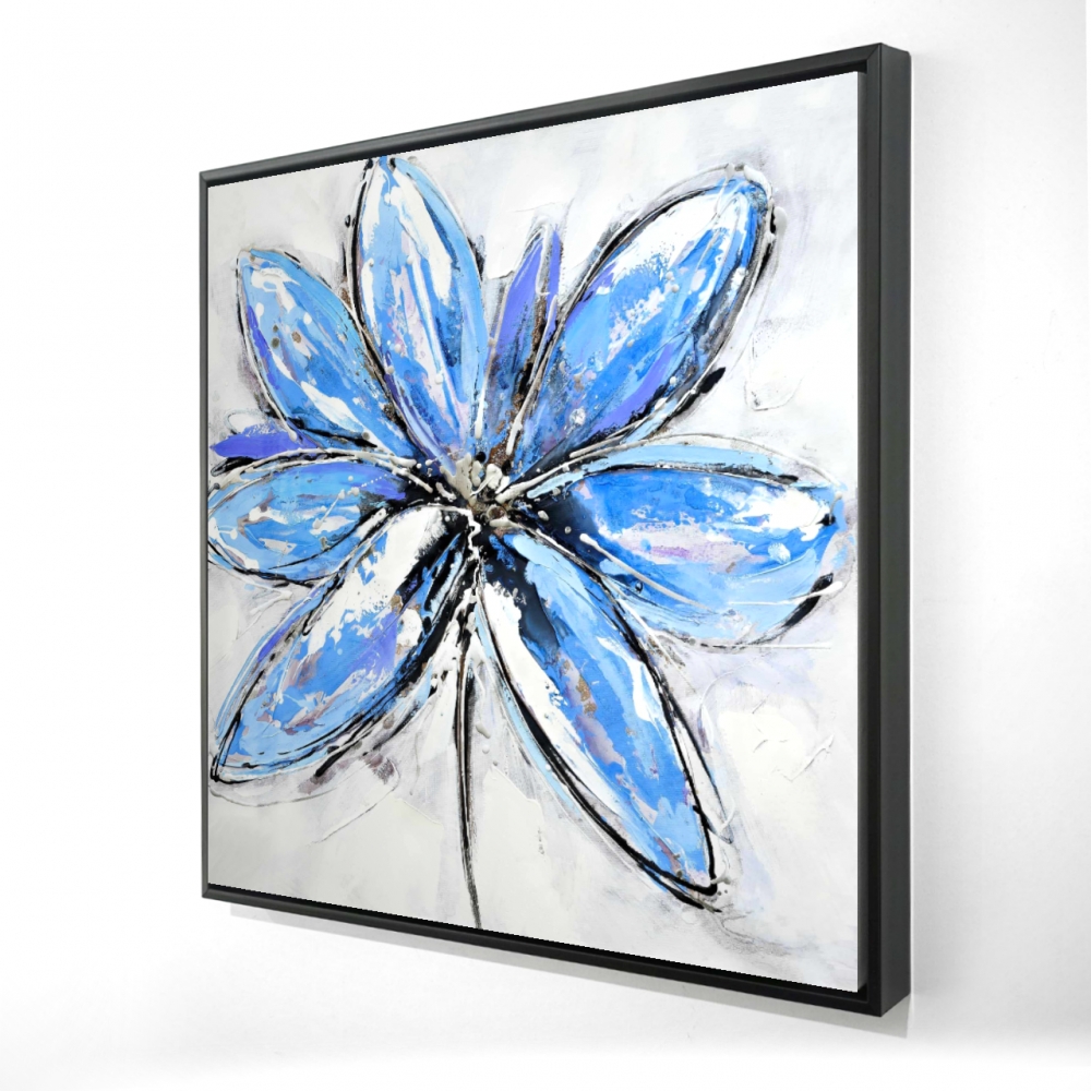 2081-3636-FL28 36 x 36 in. Blue Flower Framed Canvas - Beautiful Home Decor Accent