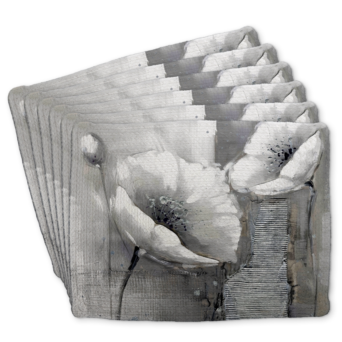 Picture of Begin Home Decor C6BP1418S3F0FJ 14 x 18 in. Industrial Monochrome Flowers - Braided Polyester Placemat - Set of 6