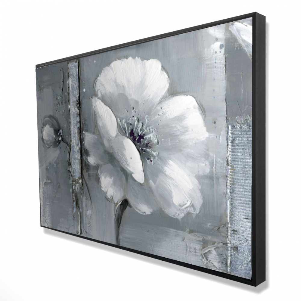 2081-2436-FL41 24 x 36 in. Gray & White Flowers - Botanical Gray Framed Canvas Decor