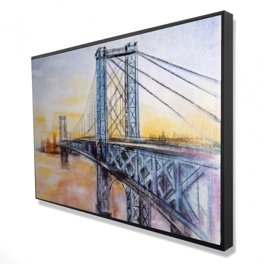 2081-2436-CI210 24 x 36 in. Abstract Brooklyn Bridge - Framed Canvas for Home Decor