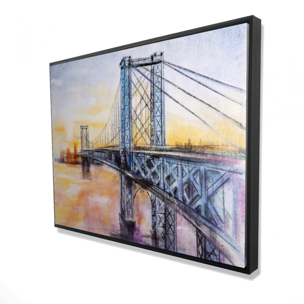 2081-3648-CI210 36 x 48 in. Abstract Brooklyn Bridge - Cities Illustrative Framed Canvas