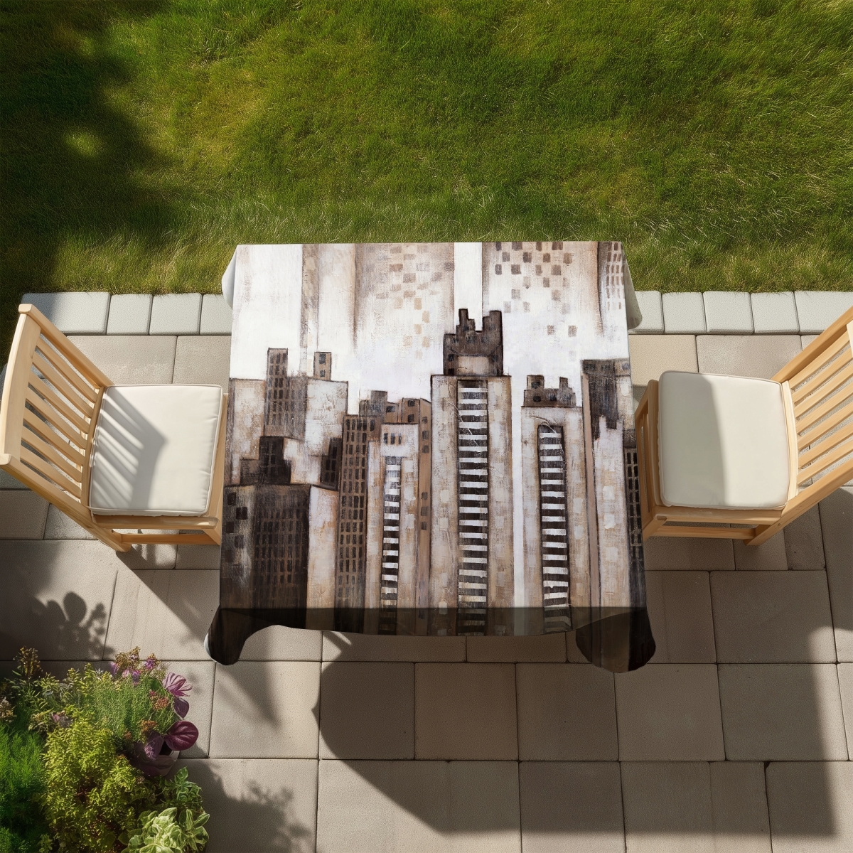 Picture of Begin Home Decor C1TC5858AMG19A 58 x 58 in. Square City Modern Beige Indoor & Outdoor Tablecloth - Decor
