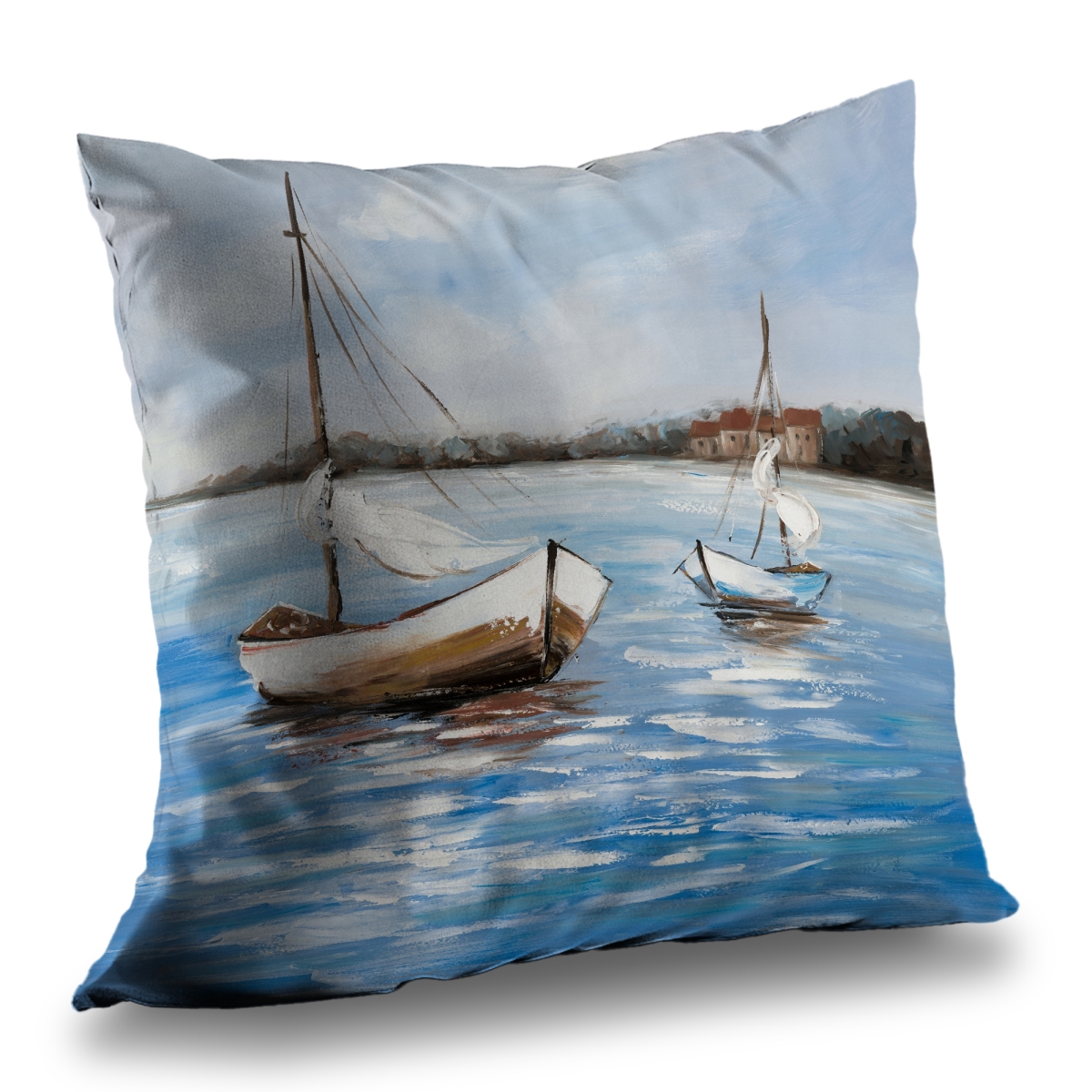 C1PC1414EM6D5O 14 x 14 in. Two Boats on the Water Throw - Travel & Maps Home Decor