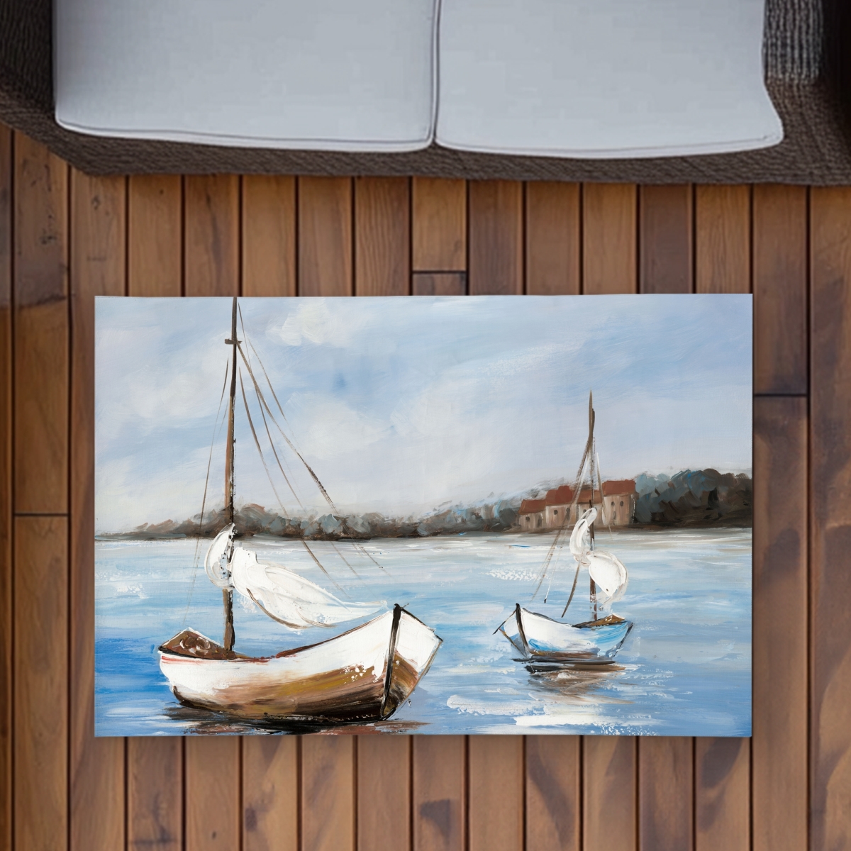 C1ROAR23T8NPK4 2 x 3 ft. Two Boats on the Water Rug - Contemporary Brown Outdoor Decor - Rectangle