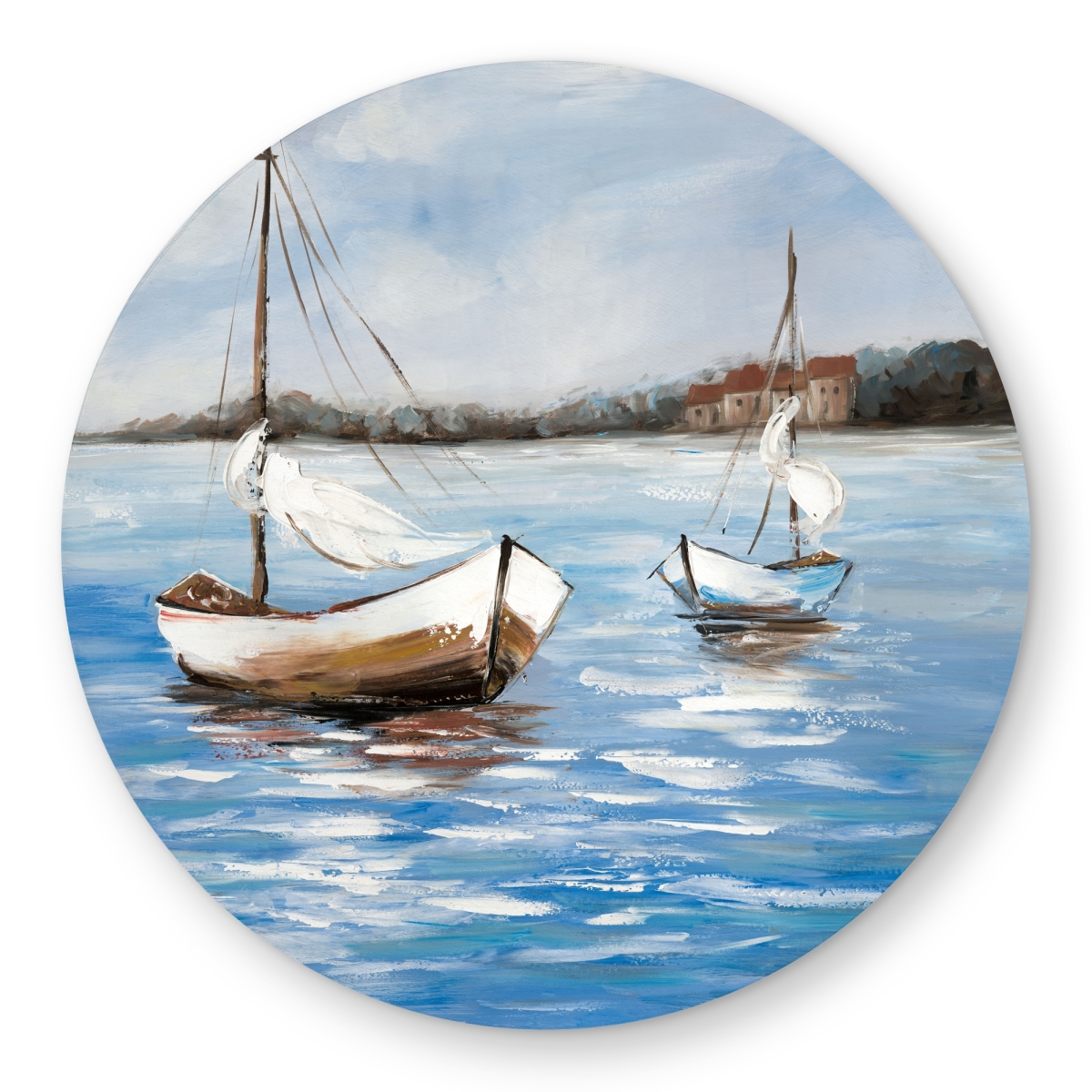 C1COAR550ZFC6B 5 x 5 ft. Two Boats on the Water - Bedroom Blue Outdoor Area Rug - Round