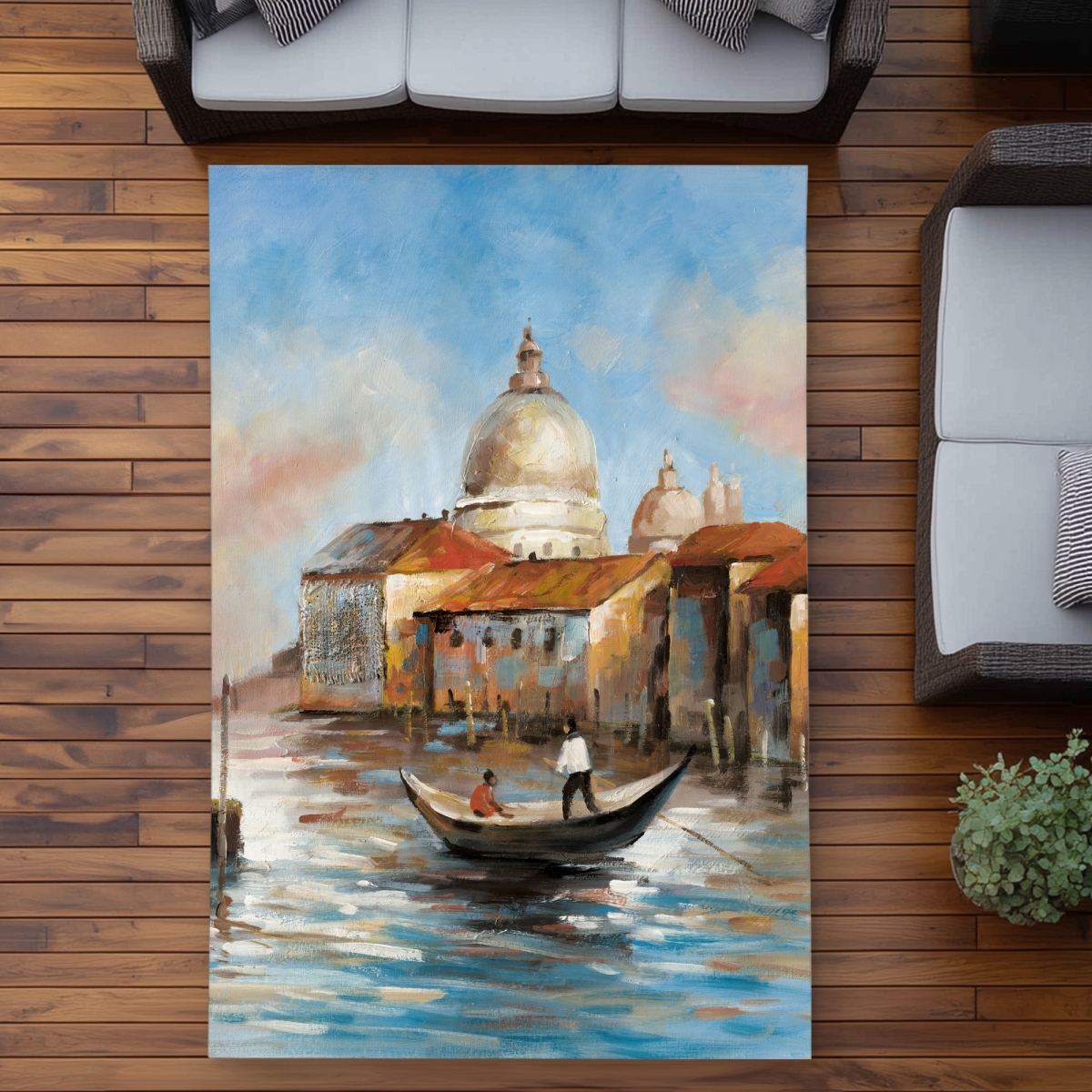 C1ROAR57OFAHWV 5 x 7 ft. Two Europeans on a Gondola Rug - Building Brown Outdoor Decor - Rectangle