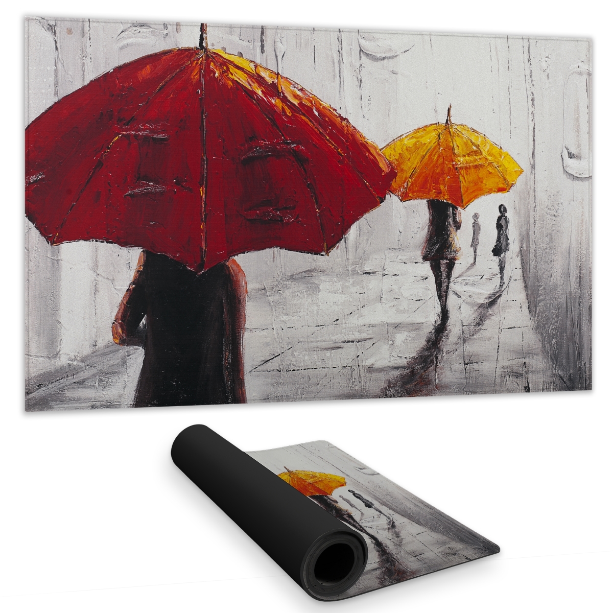C1DM1424PZJ3IX 14 x 24 in. Cities Orange Passersby Umbrellas Gaming Mat - Home Decor