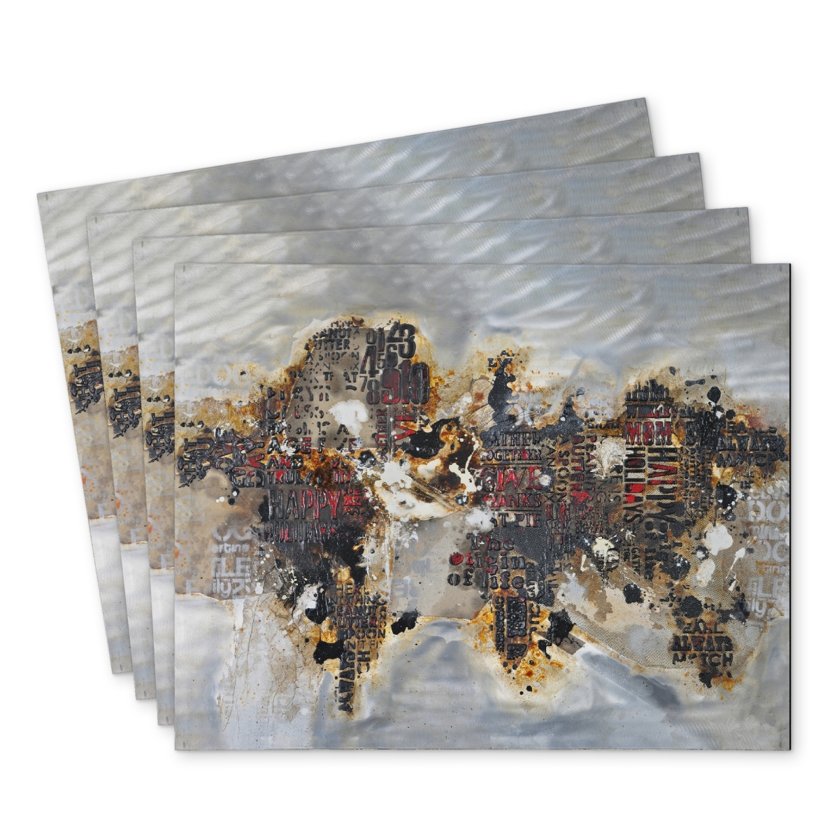 Picture of Begin Home Decor C4PP1418IF9L4T 14 x 18 in. Texturized World Map Placemat - Typography Home Decor - Set of 4