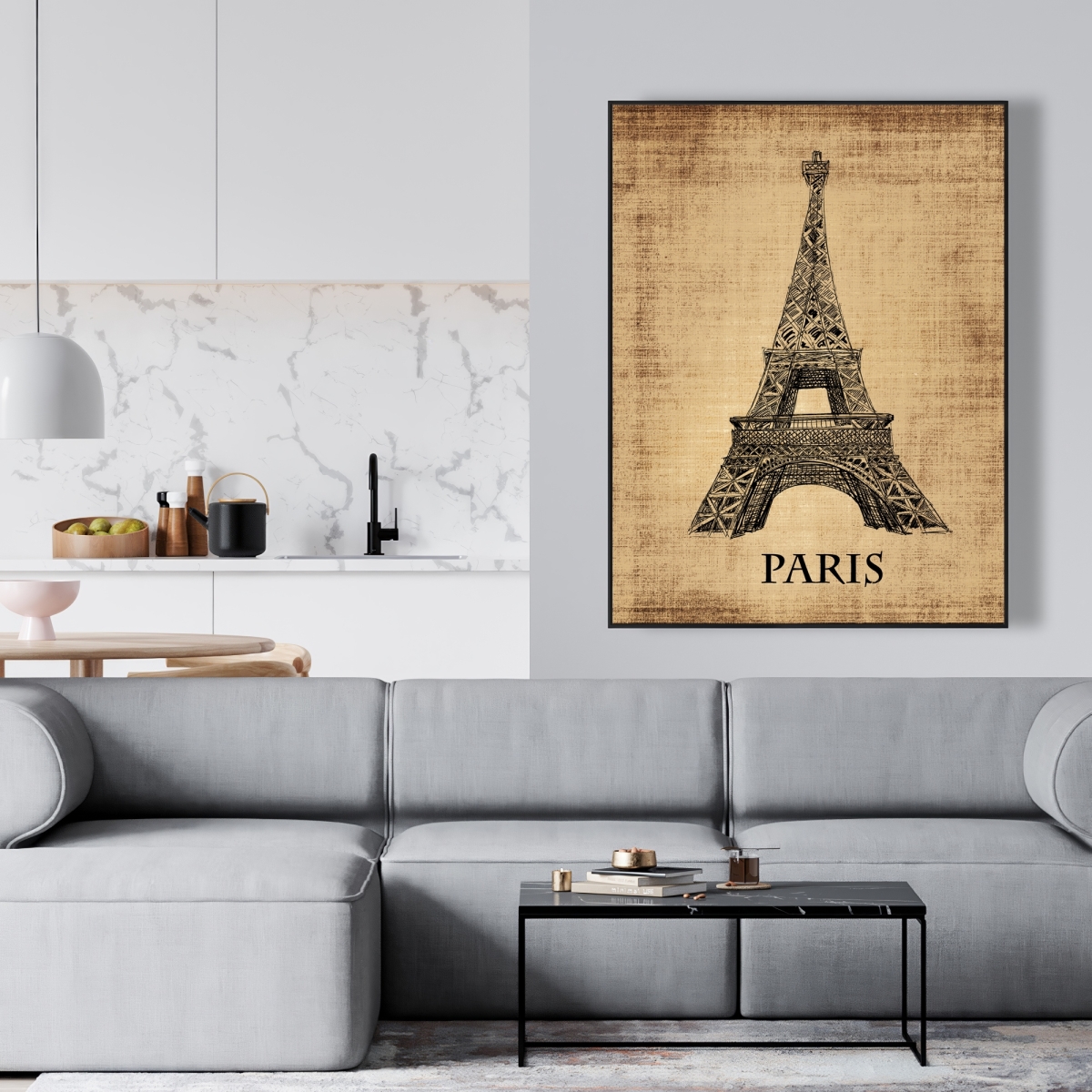C1FC3648TYYY4Z 36 x 48 in. Eiffel Tower Illustration - Framed Canvas Home Decor Art