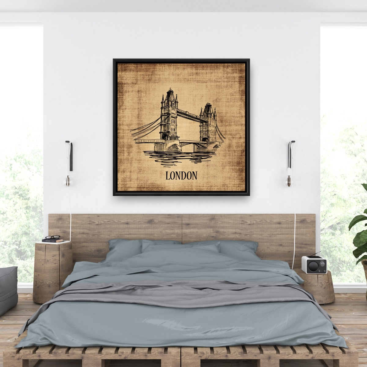 C1FC3636E96KFN 36 x 36 in. Tower Bridge Illustration - Framed Canvas for Home Decor