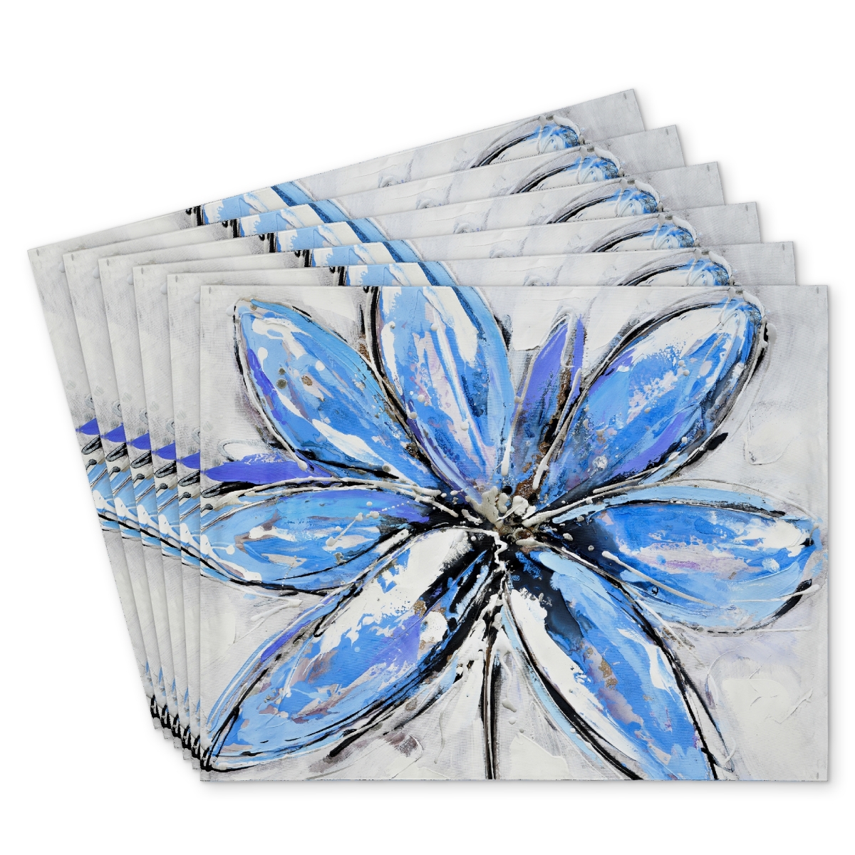 Picture of Begin Home Decor C6PP1418KX03UB 14 x 18 in. Blue Flower Polyester Placemat for Stylish Home Decor - Set of 6
