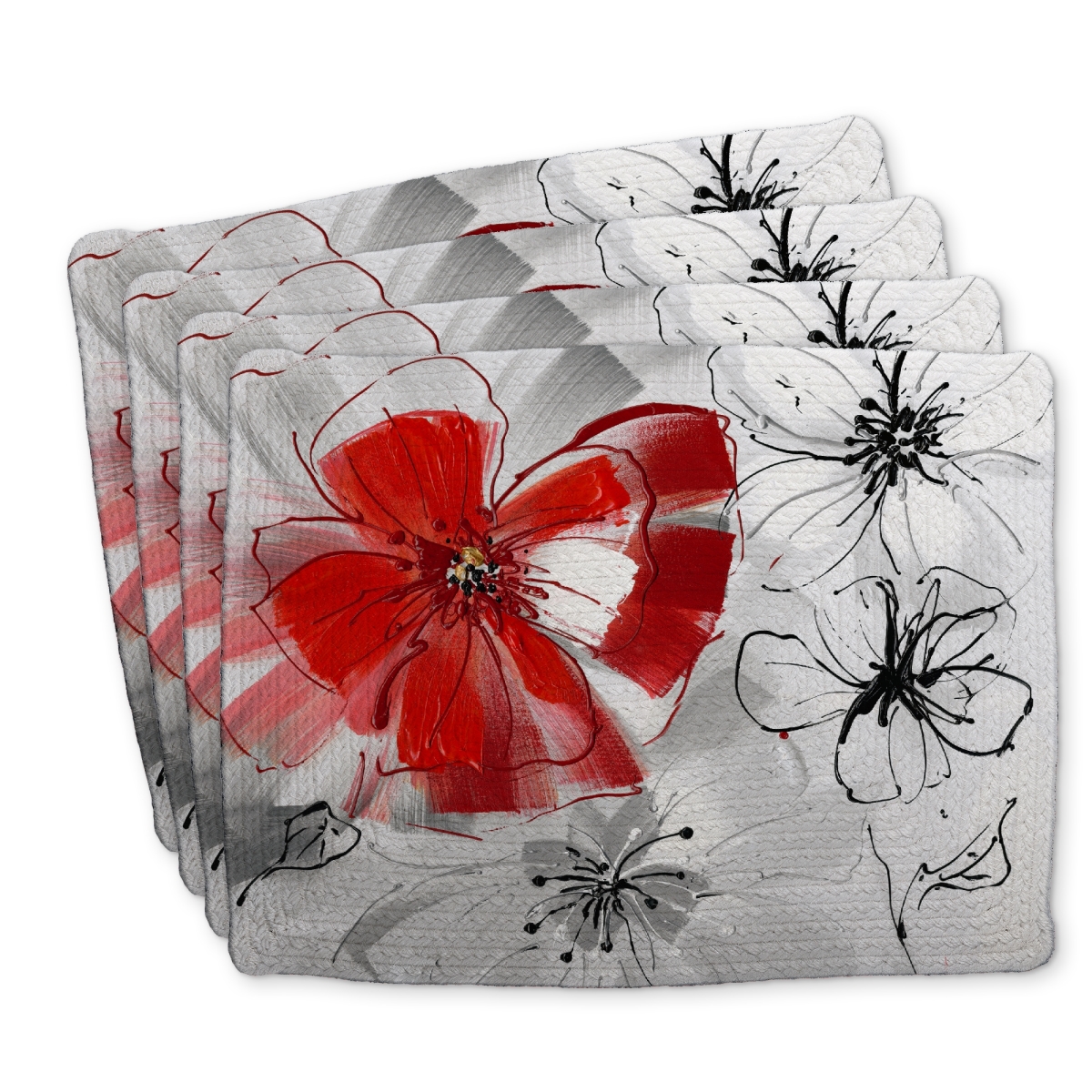 Picture of Begin Home Decor C4BP1418XOSKE5 14 x 18 in. Red & Gray Flowers Braided Polyester Placemat - Home Decor - Set of 4