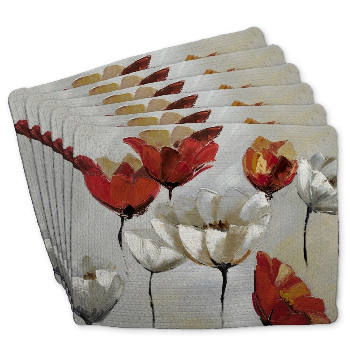 Picture of Begin Home Decor C6BP1418MULT67 14 x 18 in. Abstract Red & White Flowers Braided Polyester Placemat - Home Decor - Set of 6