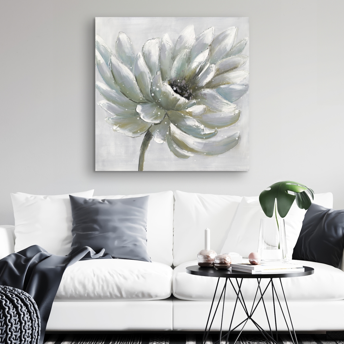 C1RC3232TQD069 32 x 32 in. White Chrysanthemum Canvas - Floral Home Decor Art Print