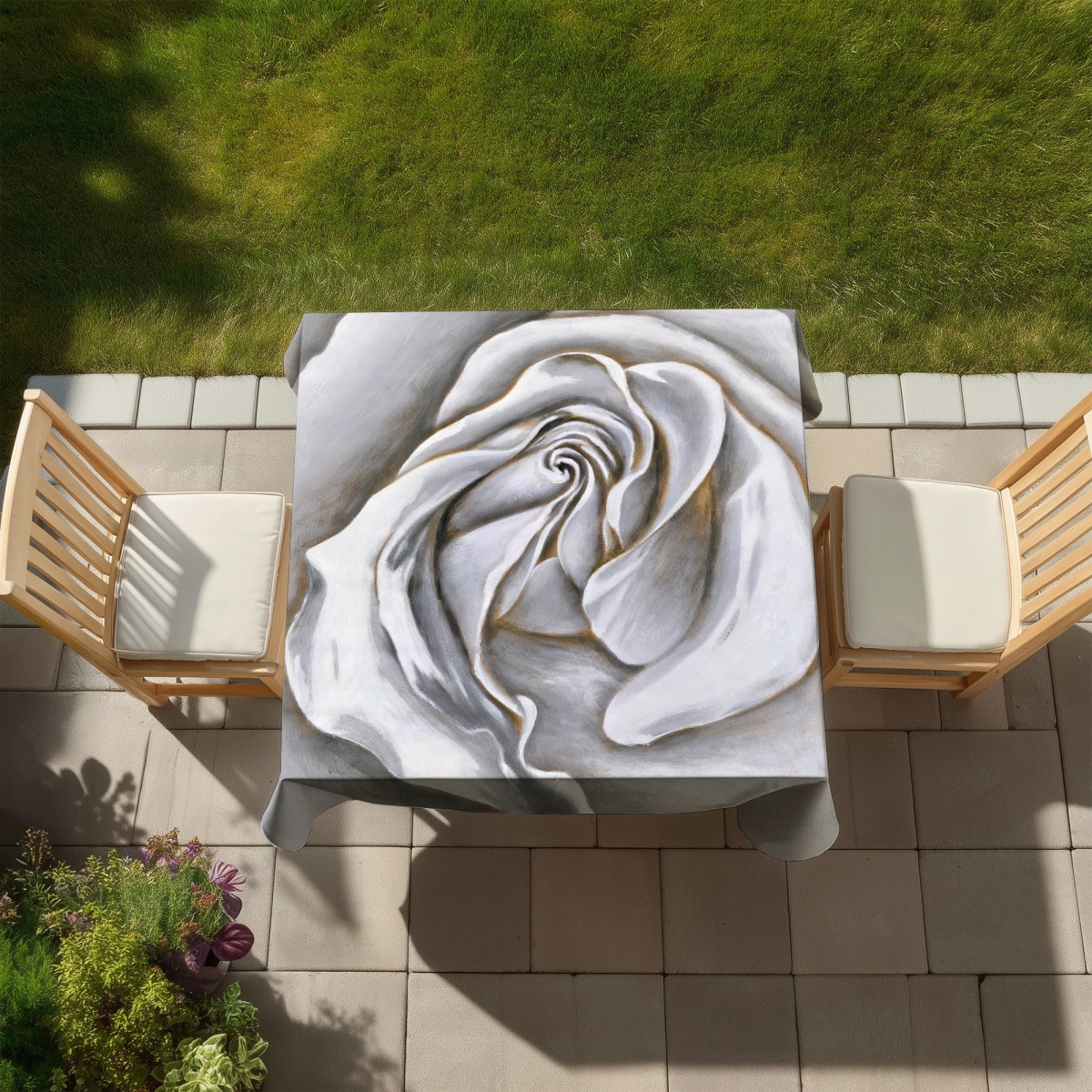 Picture of Begin Home Decor C1TC58585MQOWH 58 x 58 in. White Rose Delicate Tablecloth - Beige Floral Home Decor
