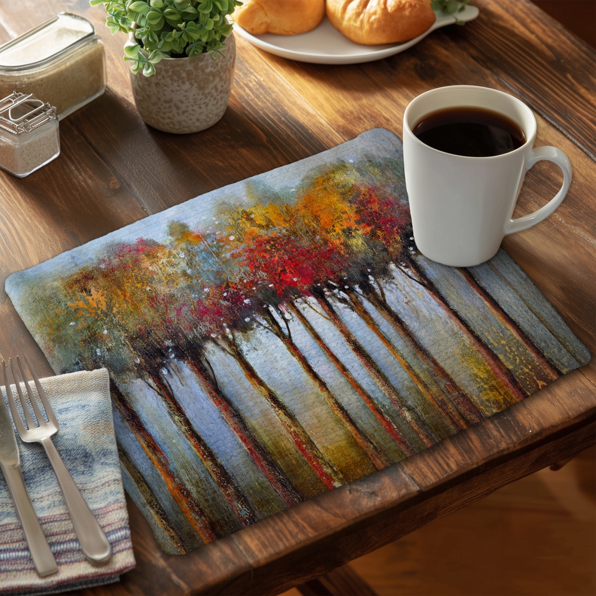 Picture of Begin Home Decor C6BP1418AM0RAC 14 x 18 in. Colorful Leaves Trees Braided Polyester Placemat - Home Decor - Set of 6