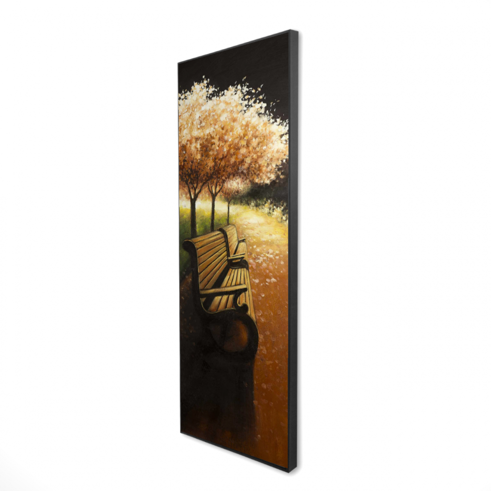 2081-6020-LA35 20 x 60 in. Park Bench on a Fall Day - Brown Contemporary Framed Canvas