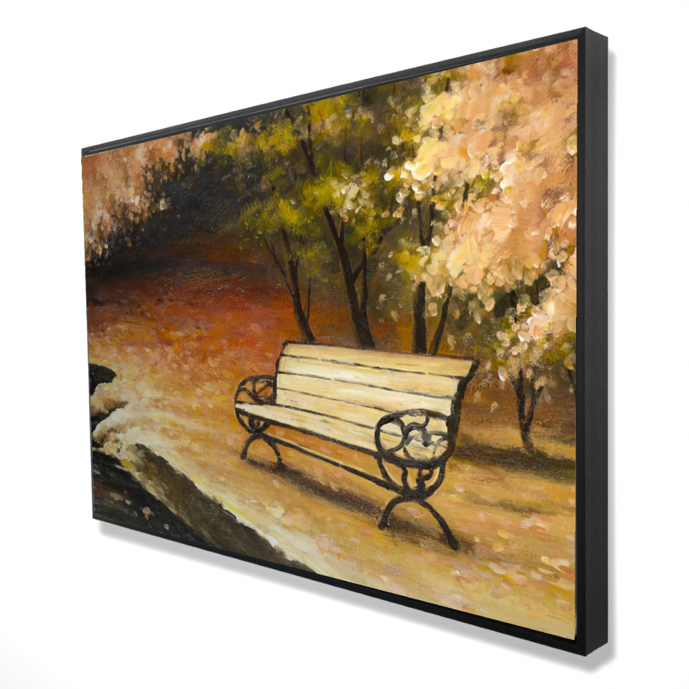 2081-2436-LA36 24 x 36 in. Park Bench By Fall - Orange Seasons Framed Canvas Decor