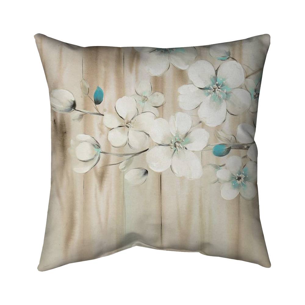 5543-2626-FL85 26 x 26 in. White Flowers on Wood - Botanical Beige Poly Twill Throw