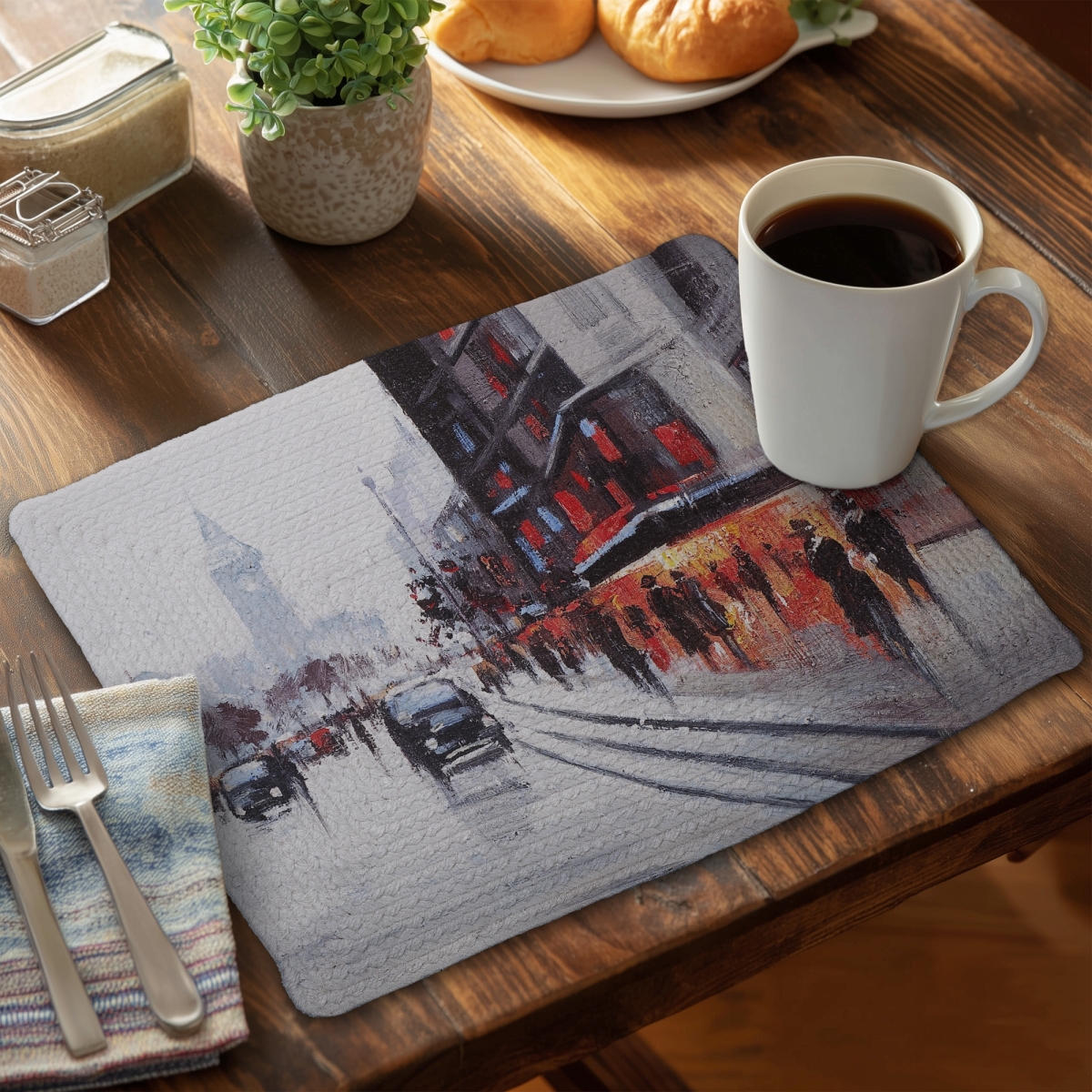 Picture of Begin Home Decor C4BP14189L5X1F 14 x 18 in. Street Scene with Cars - Braided Polyester Placemat - Home Decor - Set of 4
